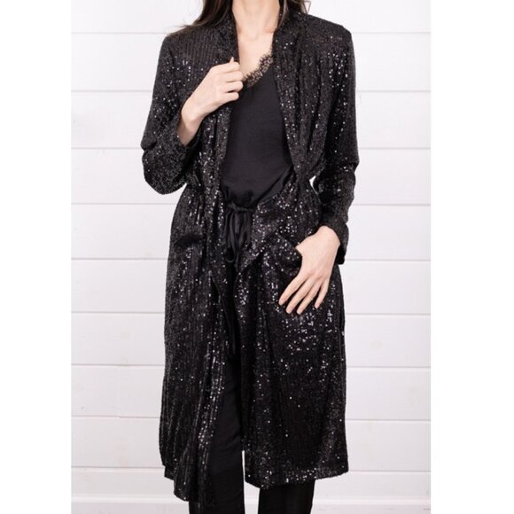 BB DAKOTA Sz M Black Showstopper Sequin Duster - Picture 6 of 12